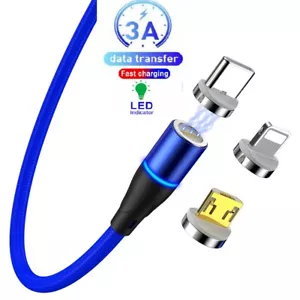 3 in 1 Magnetic Fast Charging for iPhone 11pro xs 8 plus 7 Type-C Micro USB IOS - Picture 1 of 9