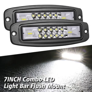 2x 7inch Flush Mount LED Work Light Bar Pods Fog Offroad Driving Spot Flood SUV - Picture 1 of 12