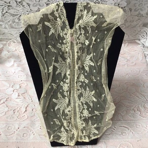 Antique Edwardian Cream / Ivory Net Lace Bib Collar / Modesty Panel - Picture 1 of 7