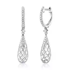 14K White Gold Diamond Drop Earrings Natural 0.12 CT - Picture 1 of 6