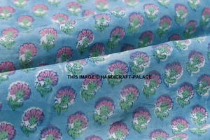 Indian Hand Block Print Running Loose Voile Cotton 5 Yard Fabric Dressmaking Art - Picture 1 of 4