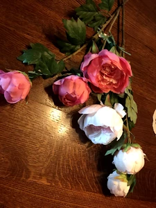2 Stiele Pfingstrosen mit jeweils 3 Blüten rosa/weiß Länge 80 cm NEU Top - Bild 1 von 3