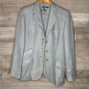 Blazer sportivo Ralph Lauren taglia 14 donna lino seta grigio cappotto abbottonato - Foto 1 di 4