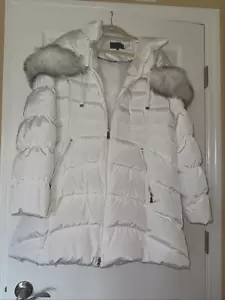 Laundry by Shelli Segal Faux Fur Trim Hooded Puffer Jacket Coat White Sz XL~MINT - Picture 1 of 13