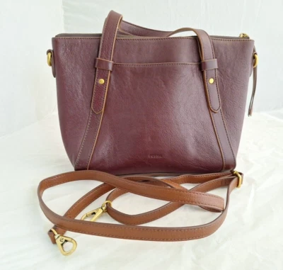 Fossil Two Toned Brown Leather Satchel Purse Medium Size VGUC - Image 1 of 4