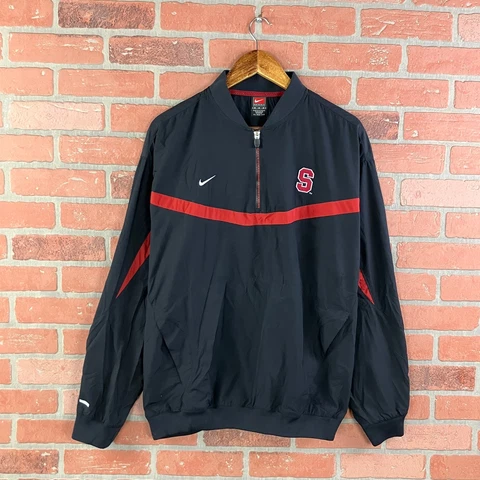 Vintage Nike Men Black Stanford Cardinal 1/4 Zip Windbreaker Pullover Medium EUC Cover