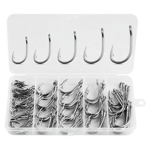 80pcs Stainless Steel Live Bait Fishing Hook Tuna Circle Forged Hooks 1/0-5/0 - Picture 1 of 9