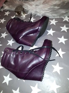 Salamander Leder Stiefelette Gr 4,5 lila 37,5 KEILABSATZ Schnürstiefeletten neu - Bild 1 von 2
