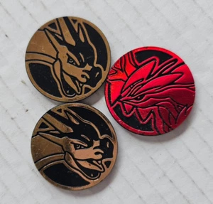 Lot of 3 Pokemon Trading Card Games Charizard Gold & Red Plastic Medals Japanese - Picture 1 of 3