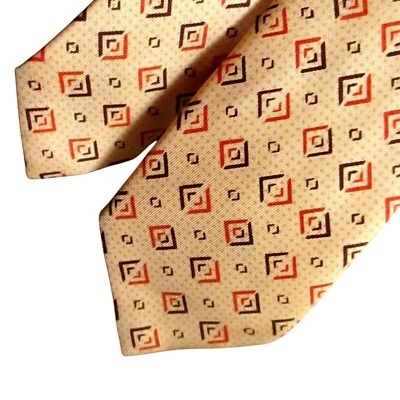Corbata geométrica vintage de seda para hombre de Damon beige/naranja/marrón Foto 1 de 3