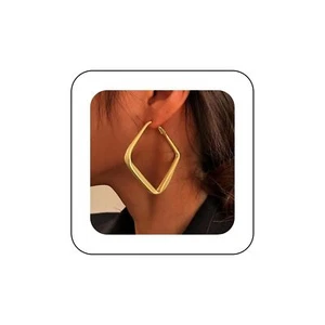 Boho Hollow Square Earrings Gold Open Square Hoop Earrings Minimalist Square Stu - Picture 1 of 7