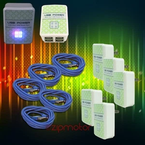 5X 4 USB PORTS WALL ADAPTER+6FT CABLE POWER CHARGER DATA BLUE GALAXY NOTE NEXUS - Bild 1 von 1