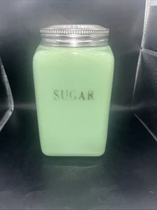 McKee Jadeite Green Glass Sugar Canister w/Screw Top Lid 6.25” - Glows - Picture 1 of 23