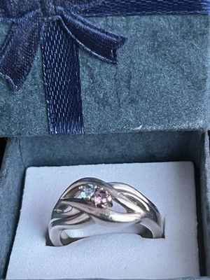 Anillo Madre Plata de Ley 925 2 Piedras Aguamarina y Turmalina Rosa Talla 6 Foto 1 de 4