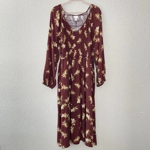 AVA & VIV Floral Midi Dress 2X Maroon Boho Cottagecore Rustic Romantic Fall - Picture 1 of 15