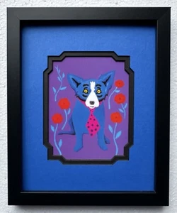 George Rodrigue's Blue Dog "I Grow Flowers For A Living" gerahmt & mattiert **L@@K* - Bild 1 von 2