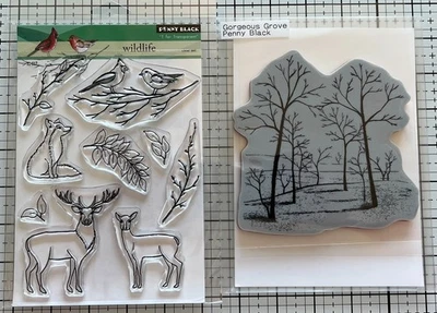 Наборы черных зимних марок номиналом 2 пенни *деревья, дикая природа* - Изображение 1 из 2