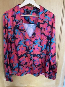 Topshop Red Floral Blouse Size 12 - Picture 1 of 5