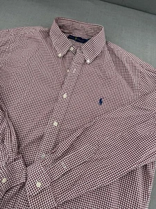 Camisa Polo Ralph Lauren Para Hombre Manga Larga Algodón Rojo Cuadros Frontal Poni XL - Imagen 1 de 9