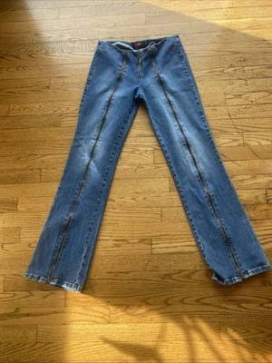 Vintage Y2K Double Zip Front Low Rise Angel Jeans - Image 1 of 4