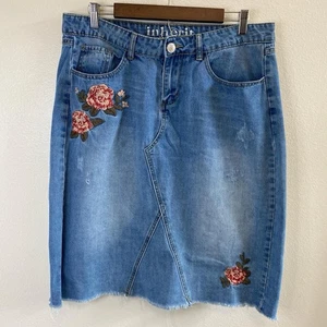 Falda midi vaquera flores bordadas. Talla 13/14. boho hippie - Imagen 1 de 8