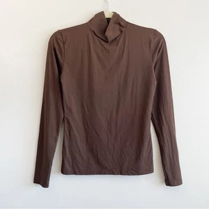 Adea Mock Neck Long Sleeve Layering Top chocolate brown quiet luxury minimalist - Picture 1 of 12