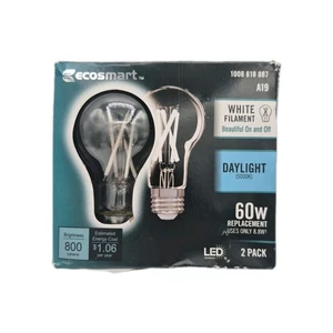 (2-Pk) EcoSmart A19 Dimmable White Filament CEC E26 Medium Base LED Light Bulb - Picture 1 of 2