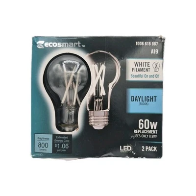 (2-Pk) EcoSmart A19 Dimmable White Filament CEC E26 Medium Base LED Light Bulb - Image 1 of 2