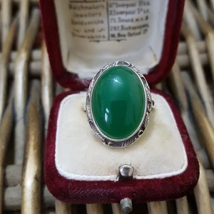 Vintage 925 Sterling Silber Ring grüner Onyx Ring UK Größe L US 5,75, Retro Ring  - Bild 1 von 9