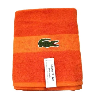 Lacoste Orange Bath Towel 100% Cotton 30" x 52" Big Crocodile Logo New With Tags - Picture 1 of 5