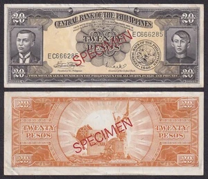 English Series SPECIMEN 20 Pesos Marcos - Licaros Bonifacio Banknote - Picture 1 of 4