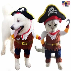 Funny Pet Cosplay Clothes Pirate Costume Dog Puppy Cat Suit w/ Hook Halloween US - Picture 1 of 13