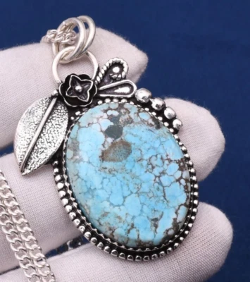 Ciondolo gioiello fatto a mano in argento sterling 925 con pietra turchese 1,87" - Immagine 1 di 4