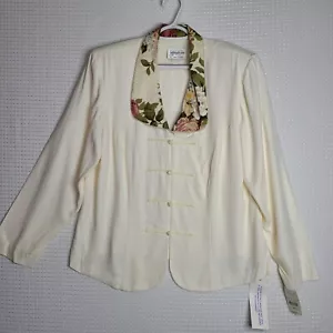 NWD Vtg Jeffrey & Dara Linda Hutley Womens Sz 20 Ivory Asian Long Sleeve Blazer - Picture 1 of 14
