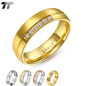 TT 6mm Brushed S.Steel Eternity CZ Wedding Comfort Band Ring Size 6-14 (R205) - Picture 1 of 4