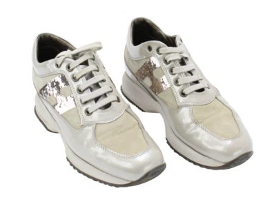 Hogan Sneakers Women EU 35.5 Suede Sequins Logo Low Top - Image 1 of 4