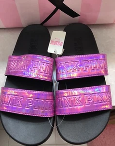 Victoria Secret "PINK" Iridescent Pink Color Slides sz S/P NWT - Picture 1 of 2