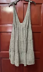 Baevely Sage W/White And Black Spotted Tiered Mini Shift Sundress ..Size L - Picture 1 of 9
