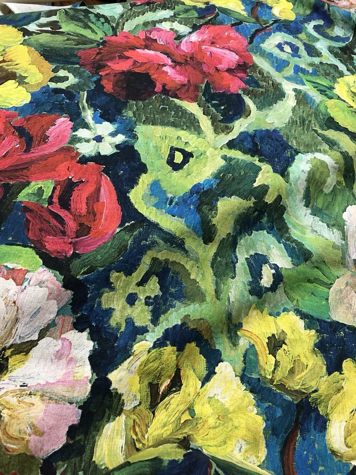 2 yards Designers Guild Tapestry Flower Vintage Green Linen Fabric - Image 1 of 4