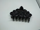 Beautiful Hair Jewelry Plastic Clip Black Enamel Flowers 3 1/2 x 2" NICE