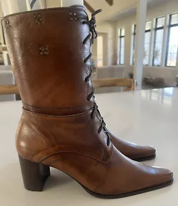 Tucson Boot Studded Brown Leather Bomber Lace-up Granny Heeled Boot 39/8.5 NEW - Bild 1 von 15