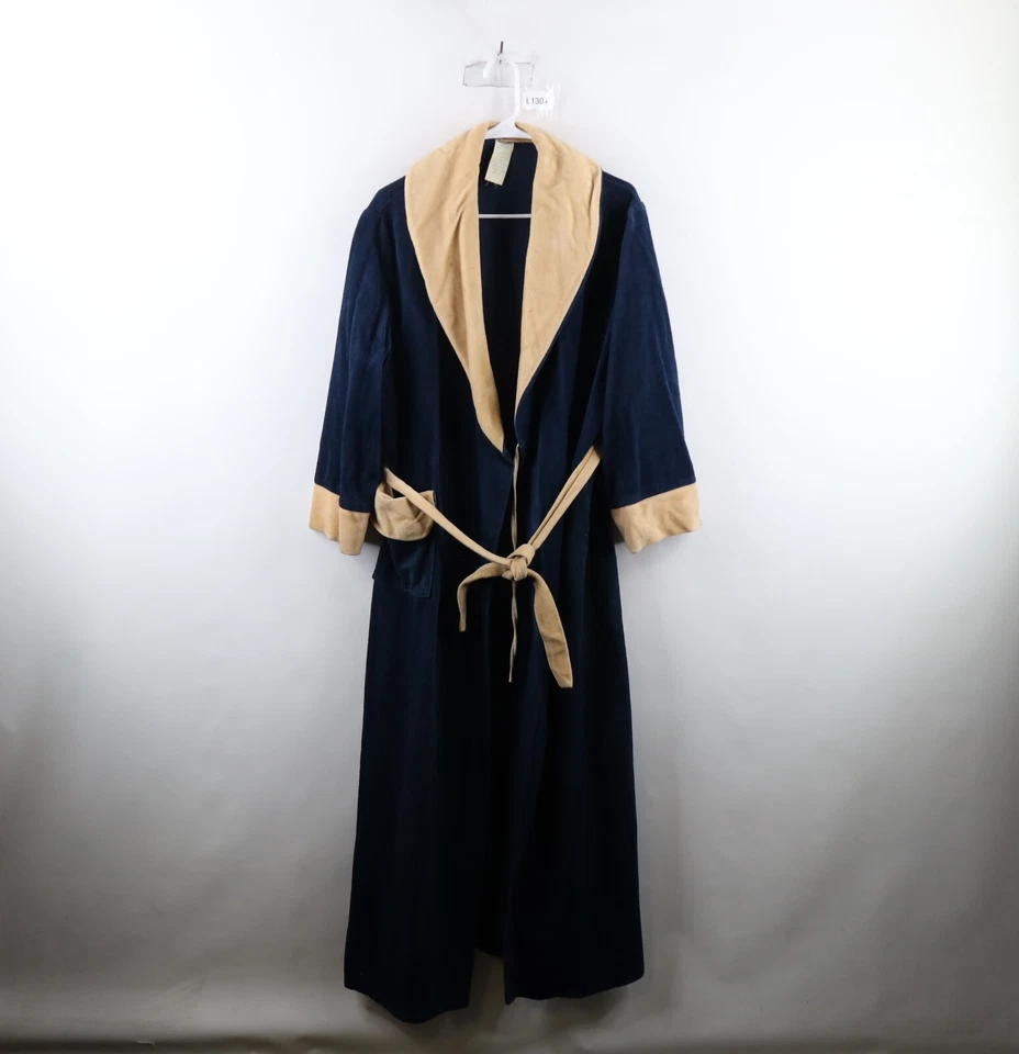 Vintage 60s 70s Rockabilly Mens Large Distressed Velour Belted Bath Robe USA - Image 1 of 4