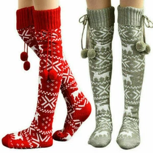 Womens Christmas Knit Boot Socks Over Knee Leg Warmers Thigh High Long Stockings - Picture 1 of 12
