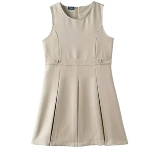 CHAPS Girls Sleeveless Knee Length Khaki School Uniform Dress Plus SIze 8.5-10.5 - Picture 1 of 3
