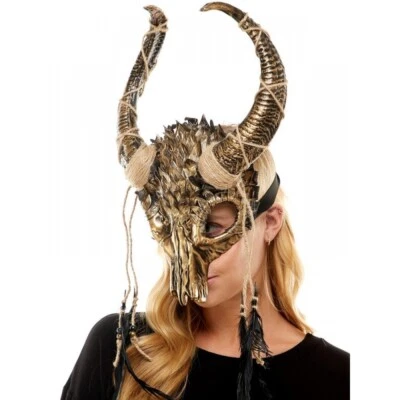 Unisex Ancestral Horned Animal Skull Voodoo Headdress Masquerade Mask [Gold] - Image 1 of 3