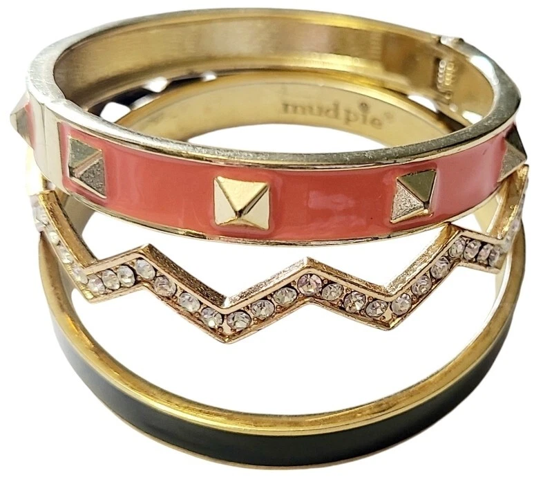 Juego de brazaletes y brazaletes Mudpie diamantes de imitación color coral esmalte Foto 1 de 4