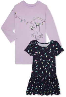 Wonder Nation Lot Of 2 Print Dresses Long & Short Sleeves 4/5 XS NWT Stretchy E1 - Image 1 of 4