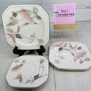 Mikasa CONTINENTAL SILK FLOWERS Octagonal Pink Floral 2 Bread Plate + Saucer Set - Picture 1 of 20