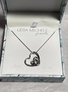 Lesa Michele Open Double Heart Swarovski Necklace 18" - Picture 1 of 4