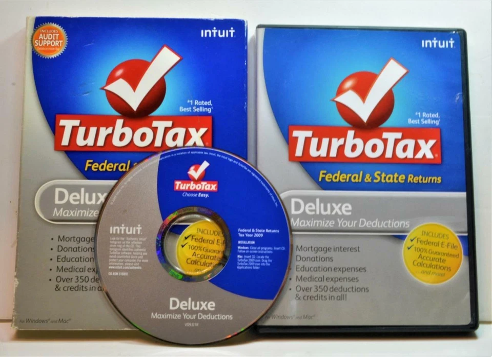 Intuit TurboTax 2009 Deluxe Federal & State Returns Win Mac p/n 314974 Retail - Image 1 of 1